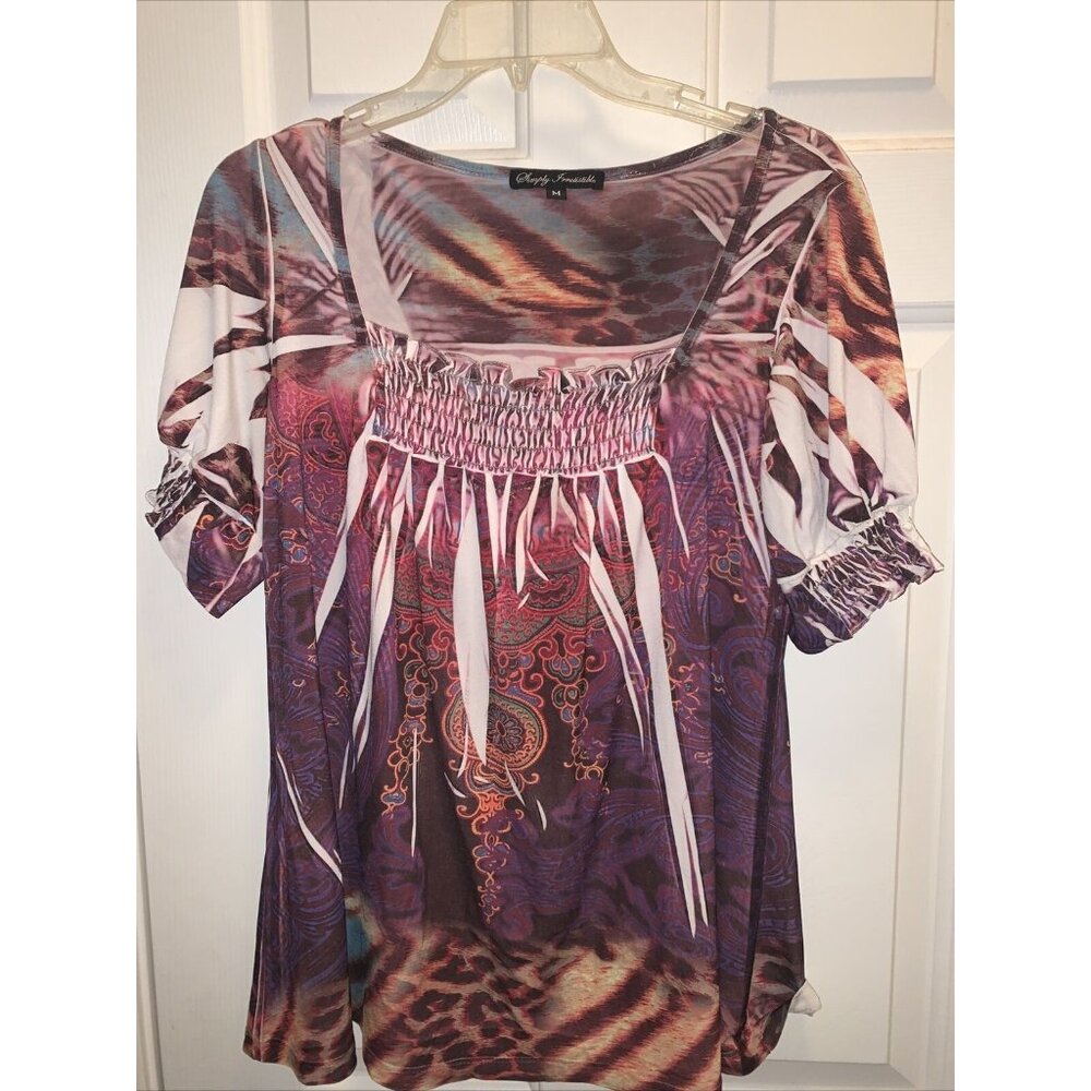 Simply Irresistible Size M Floral Sublimation Multicolor Top Short Sleeve